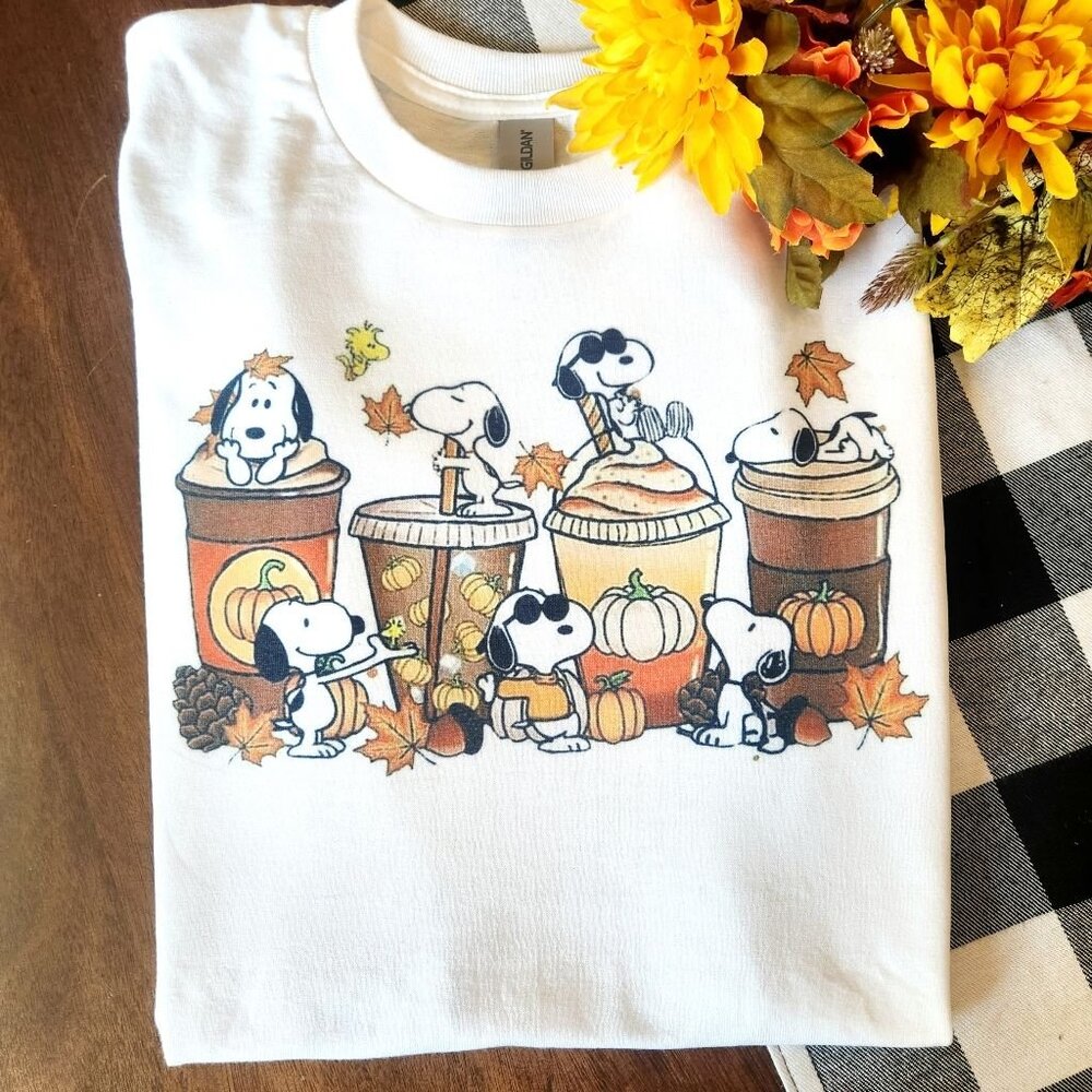 Fall Shirt Snoopy Cute Popular Trending Dog Autumn Coffee Short Sleeve Tshirt